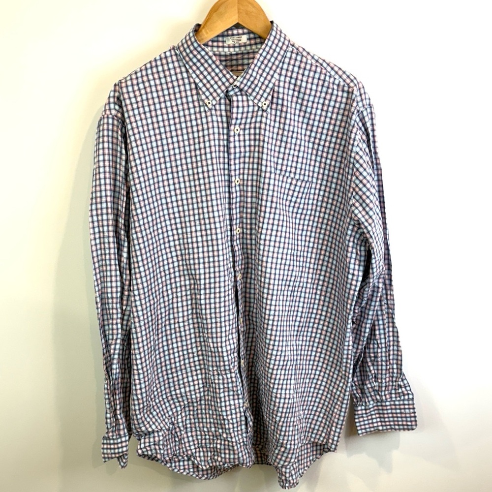 Peter Millar Men's Checkered Shirt - Blue and Red size XL